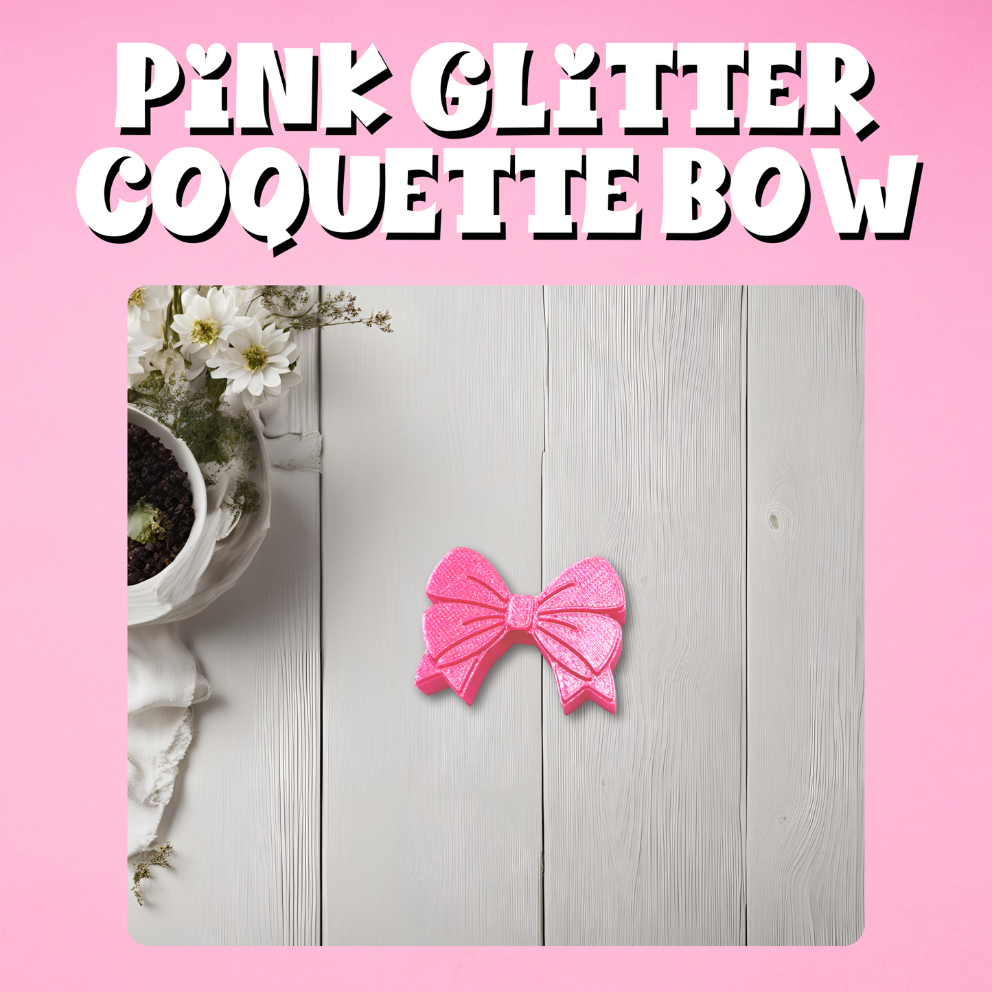 Pink Glitter Coquette Bow 3D Straw Topper