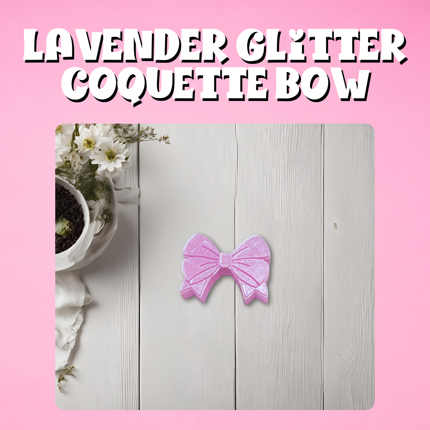 Lavender Glitter Coquette Bow 3D Straw Topper