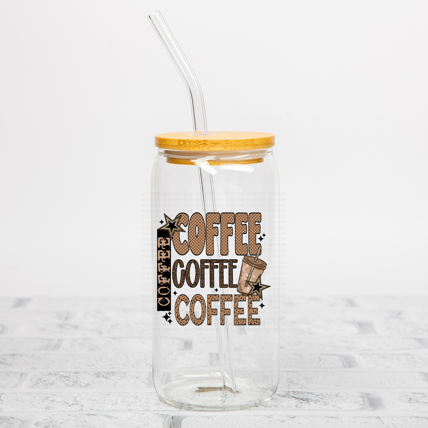 Checked Coffee Repeat- Iced UVDTF Decal