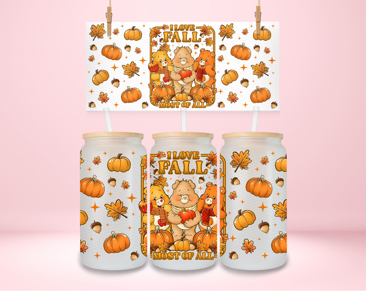 I Love Fall Bears UVDTF Wrap