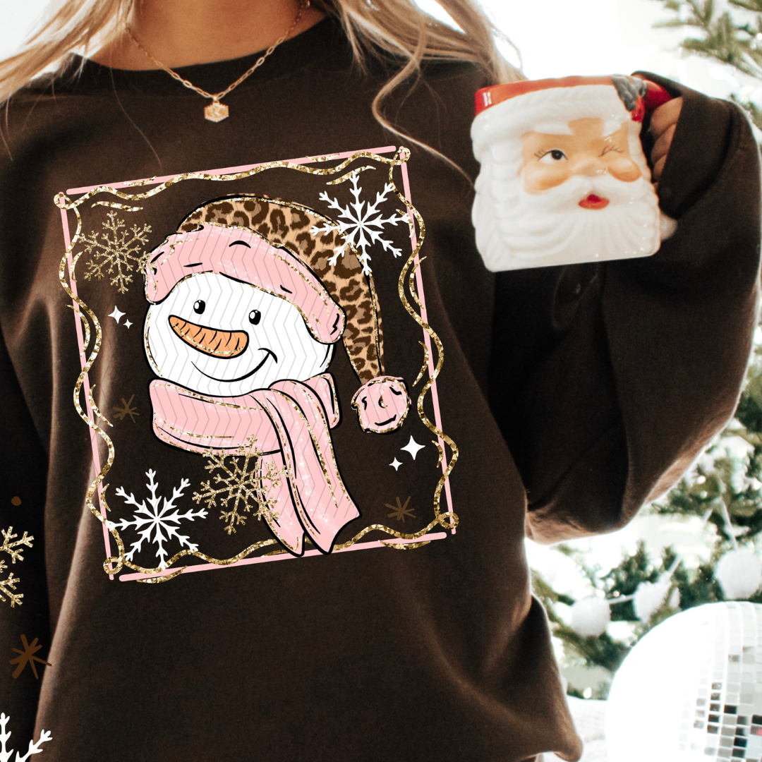 Pink and Leopard Snowman DTF