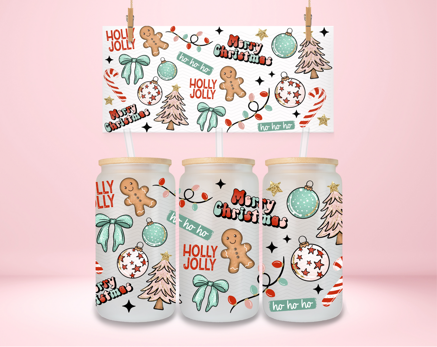 Holly Jolly Christmas Double Sided UVDTF Wrap