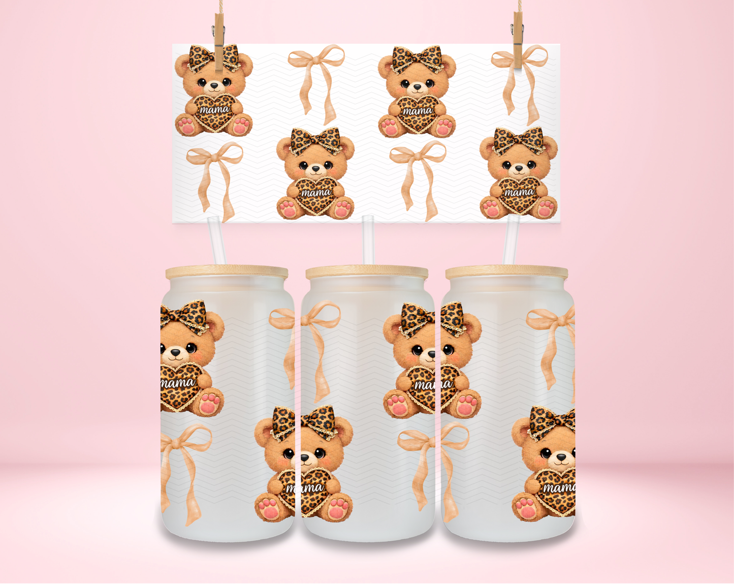 Mama Leopard Teddy Bear UVDTF Wrap