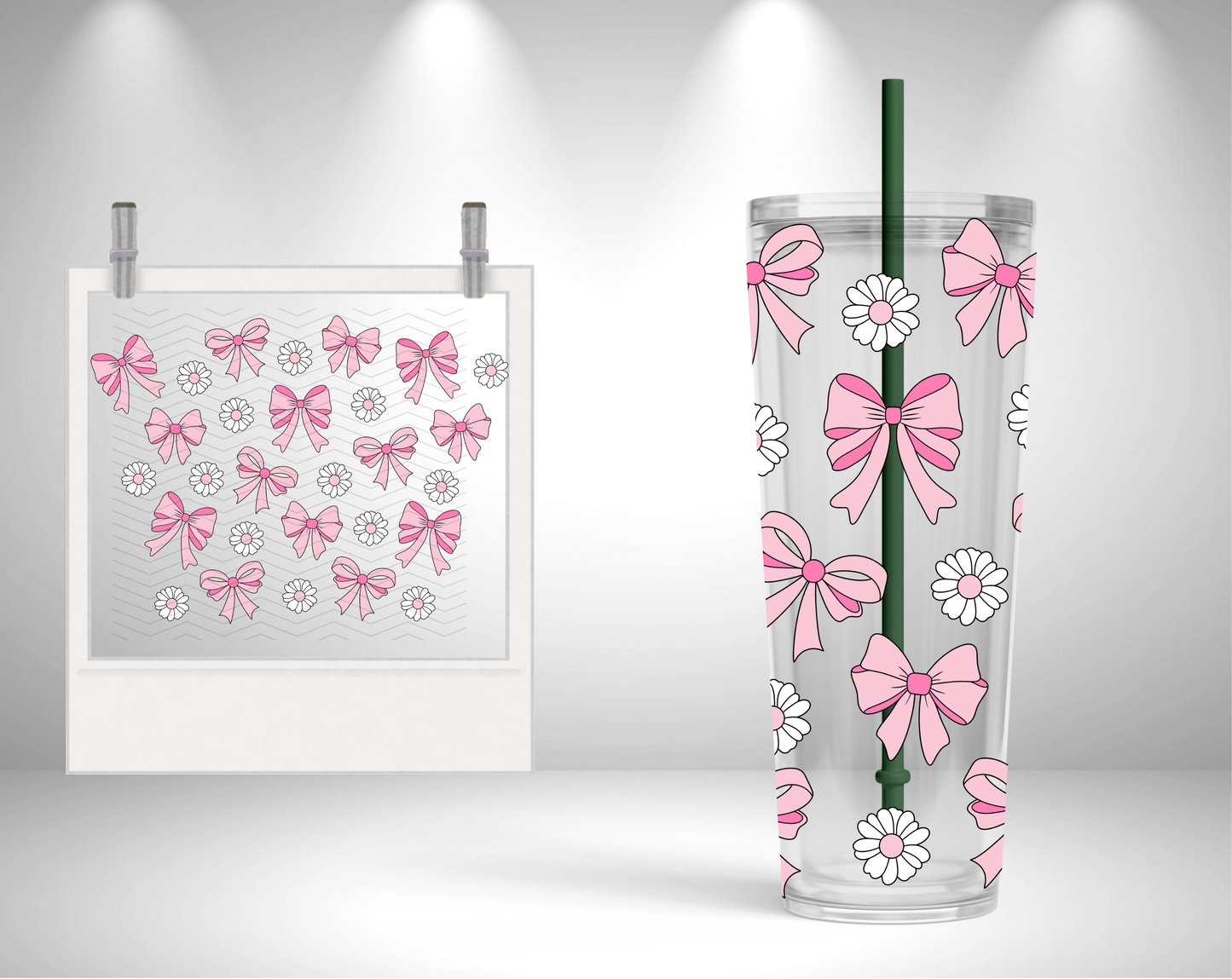 Coquette Bows and Daises 24oz Double Sided UVDTF Wrap