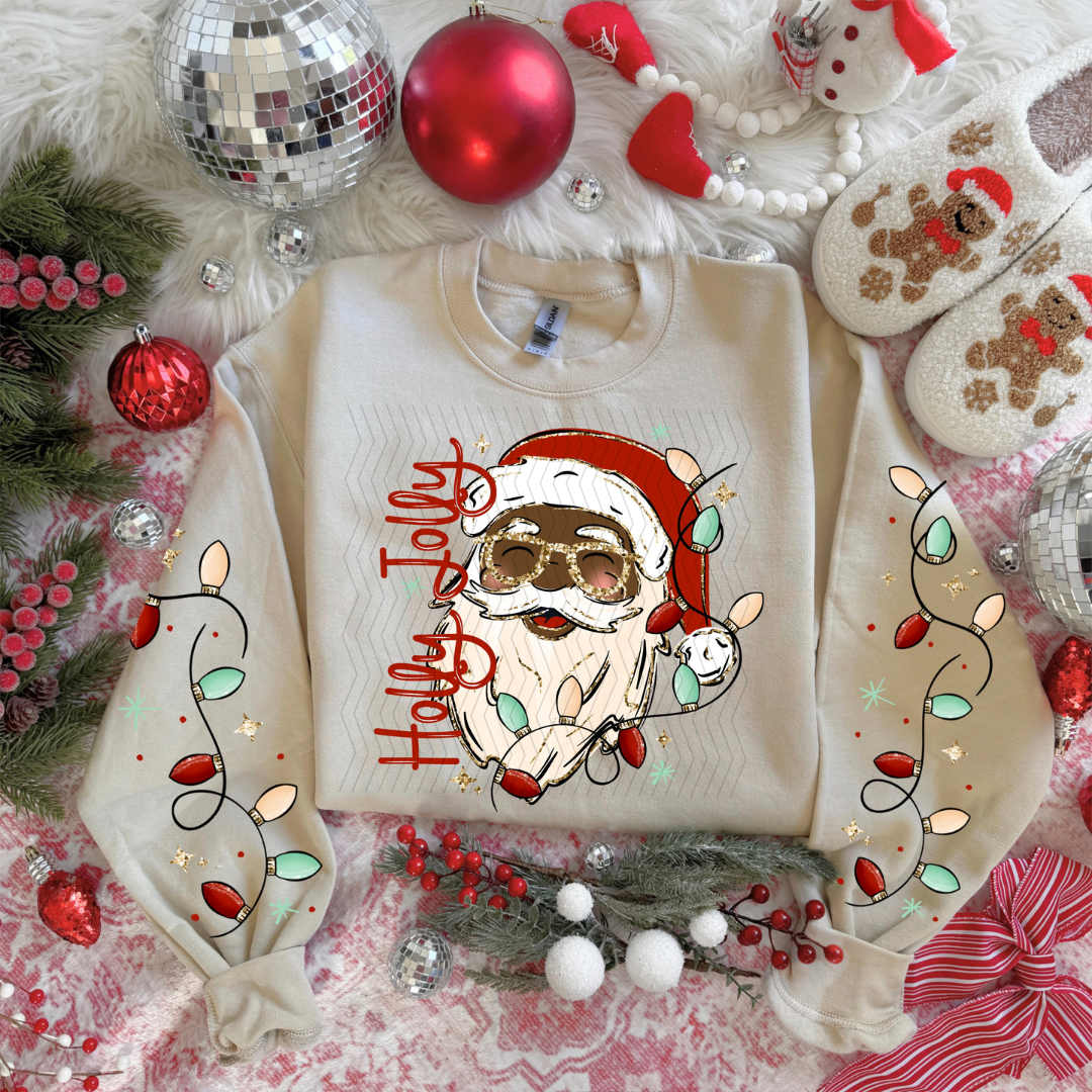 Holly Jolly Santa Dark Skintone W/ Sleeves DTF