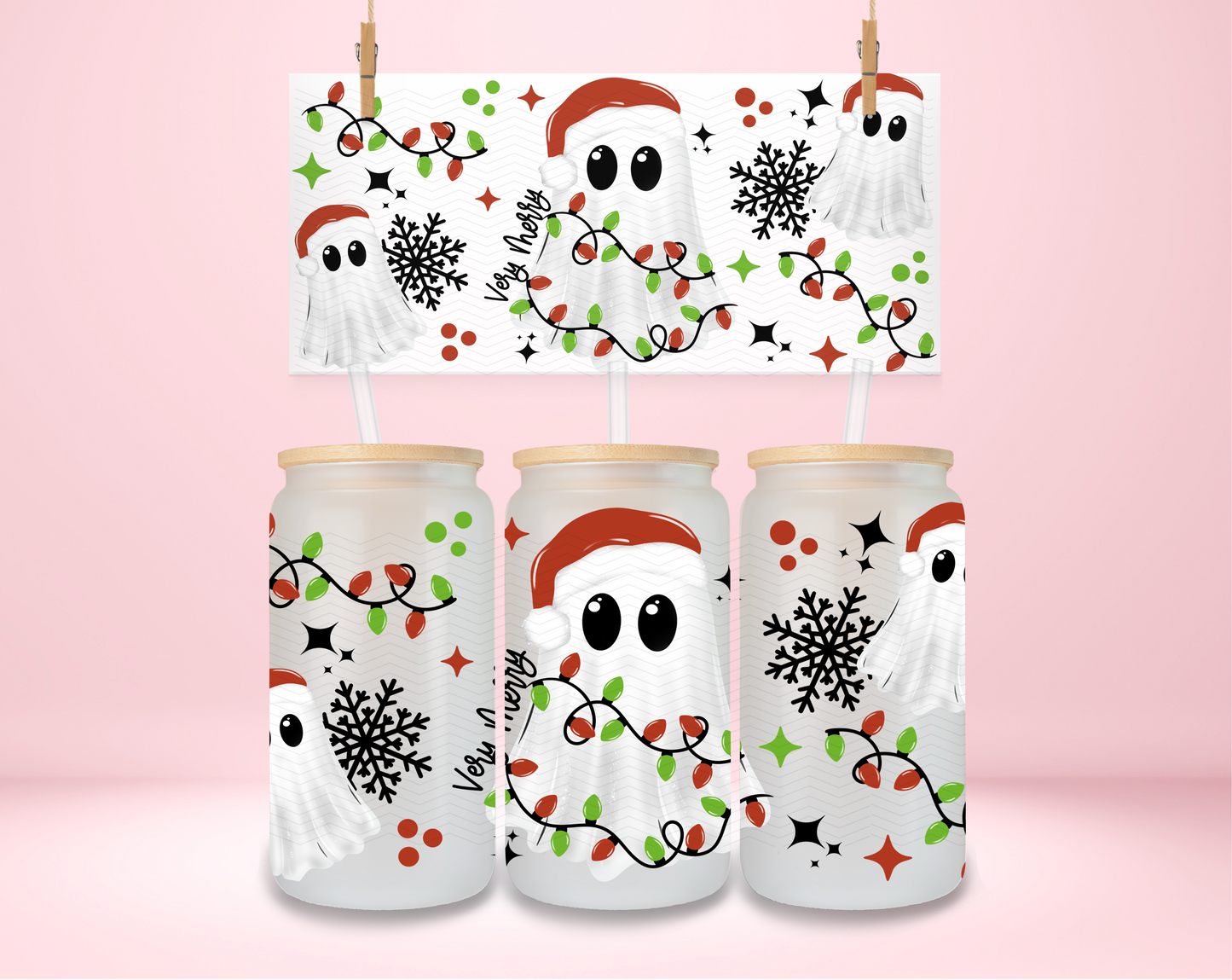 Very Merry Christmas Ghosties Double Sided UVDTF Wrap
