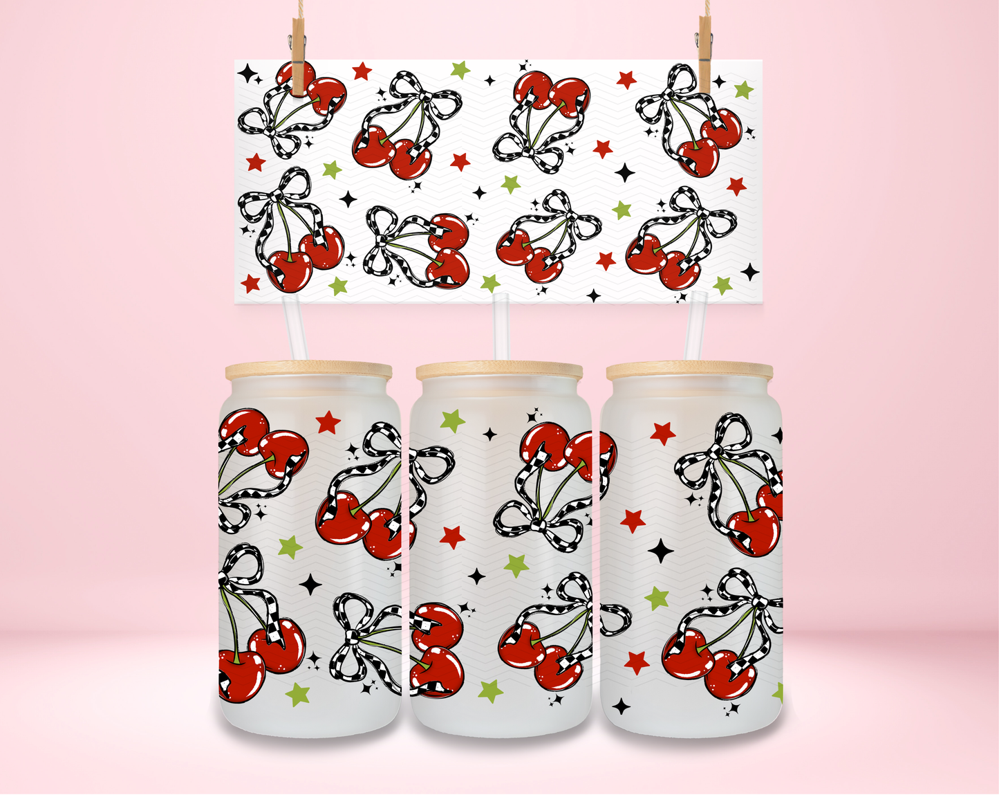 Checkered Bow Cherries UVDTF Wrap