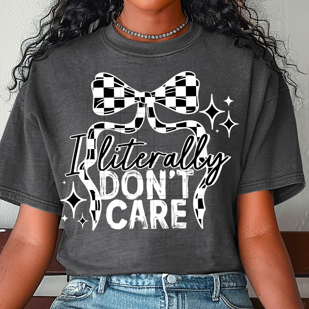 I Literally Don't Care Checkered Bow DTF