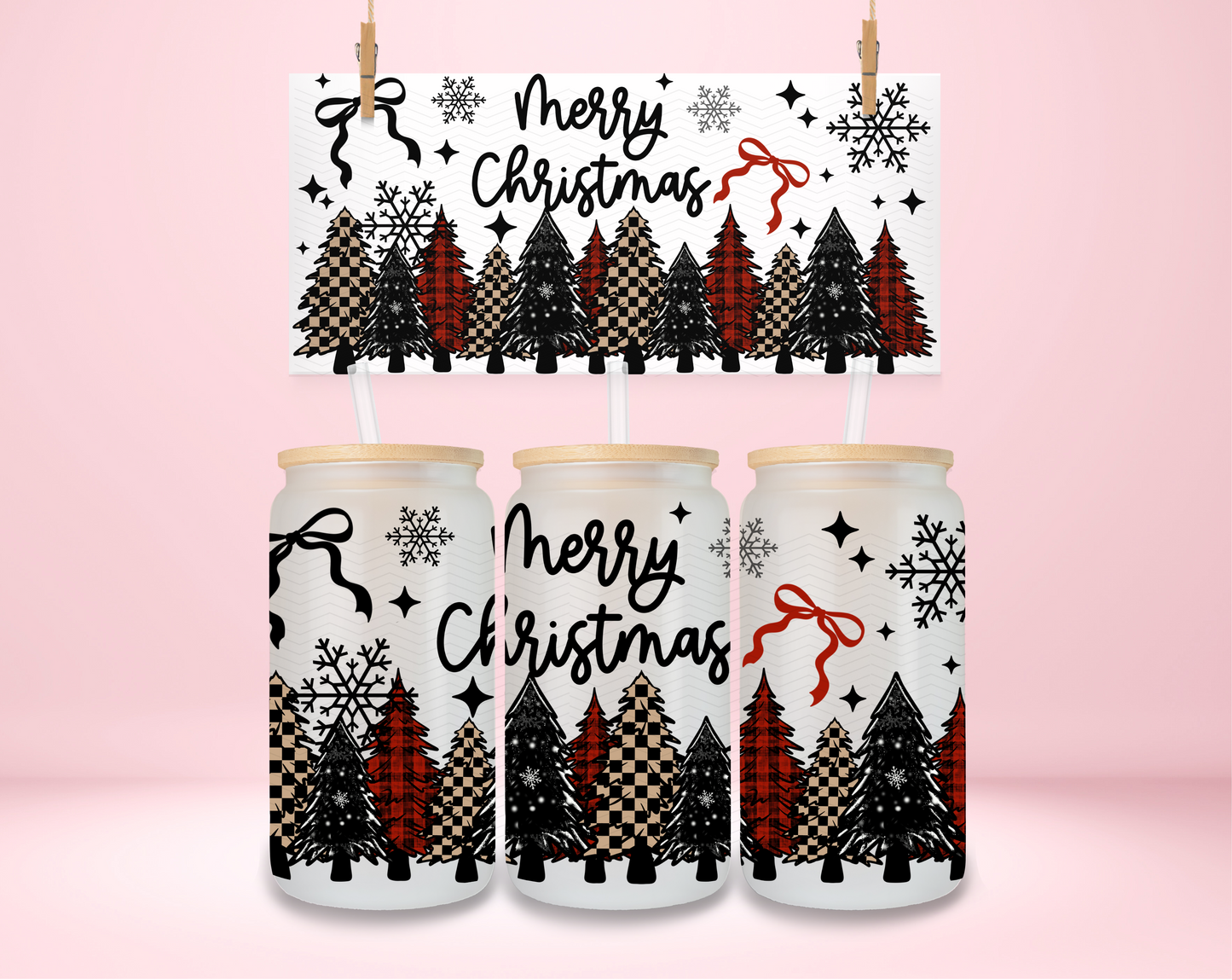 Merry Christmas Plaid Trees UVDTF Wrap