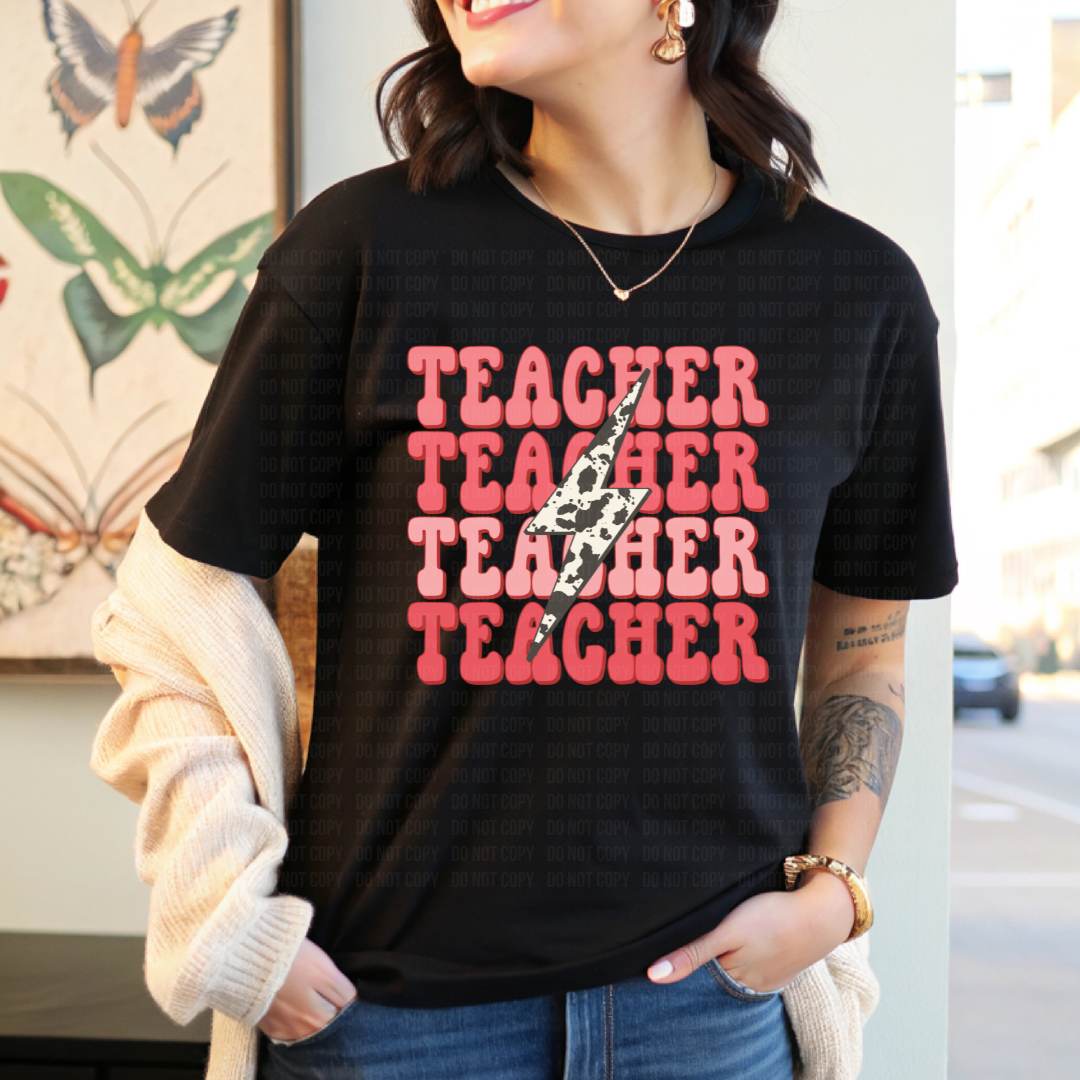 Teacher Cow Print Bolt DTF