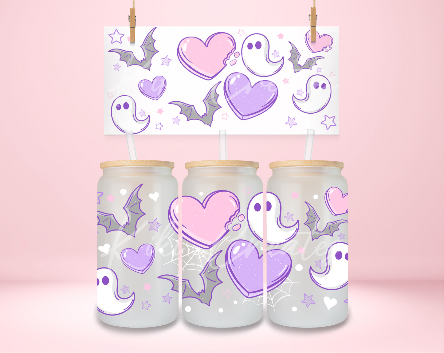 Pink and Purple Ghost Hearts UVDTF Wrap