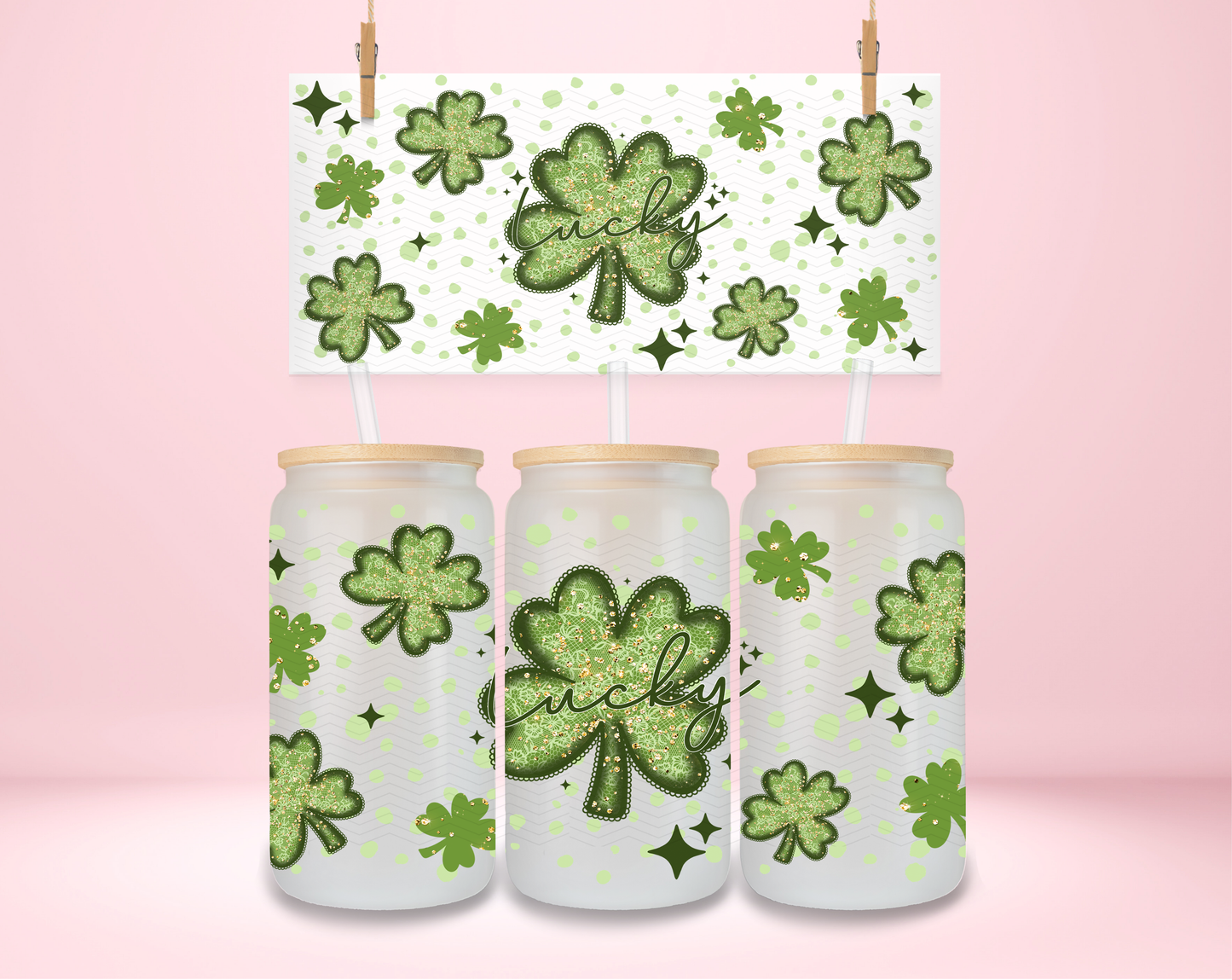 Green and Gold Lace Shamrocks UVDTF Wrap