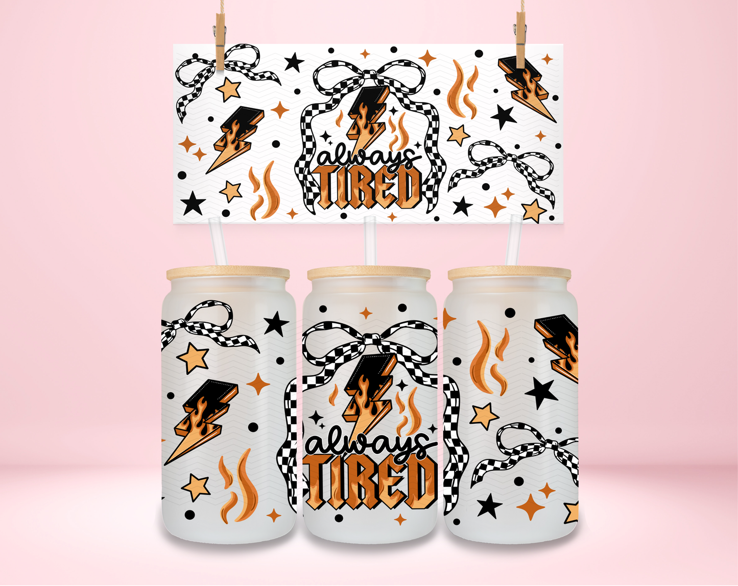 Always Tired Checkered Coquette UVDTF Wrap