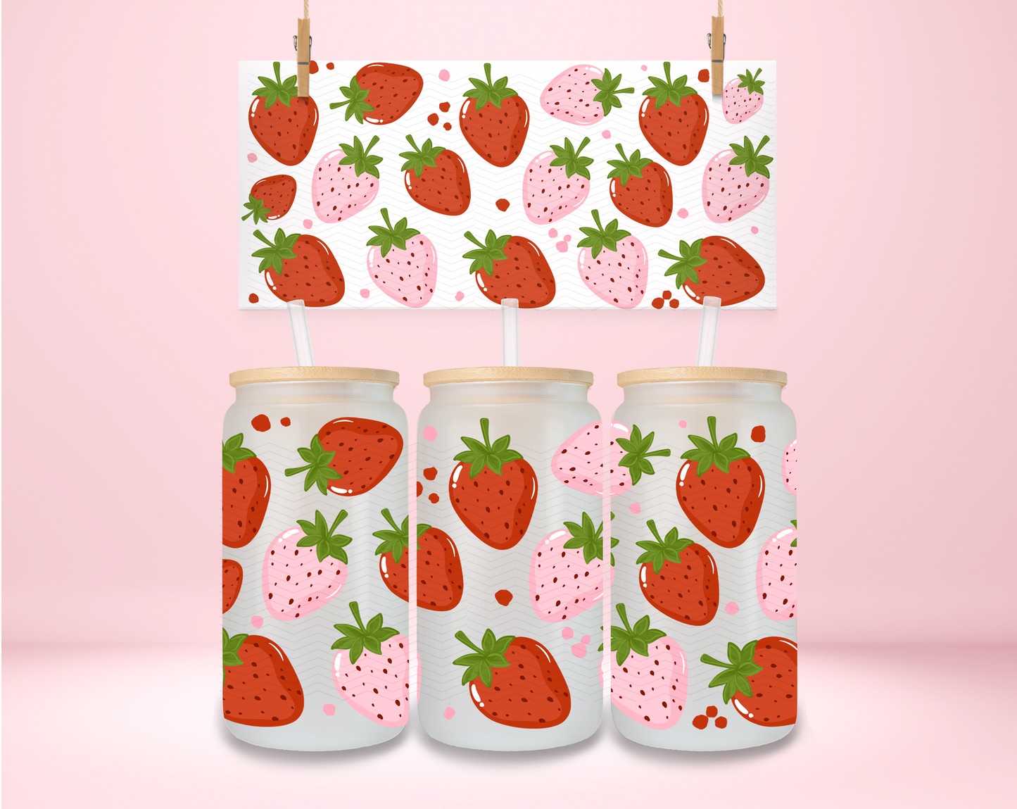 Pink and Red Strawberries UVDTF Wrap