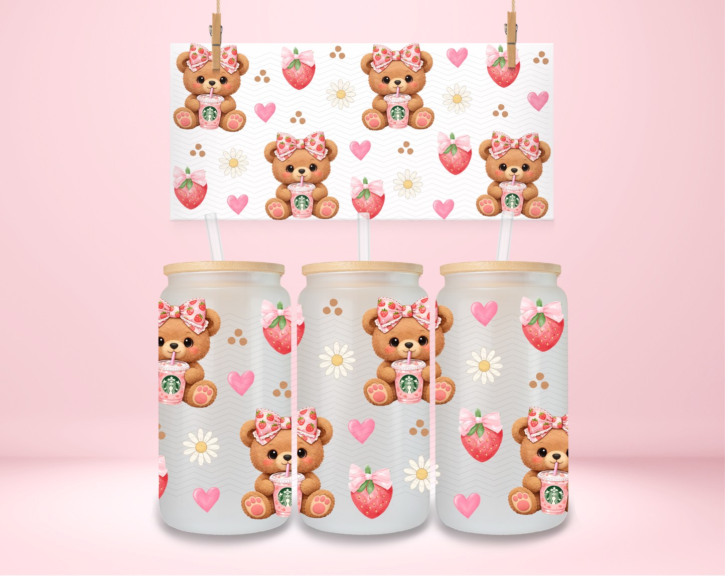 Pink Drink Teddy Bear UVDTF Wrap