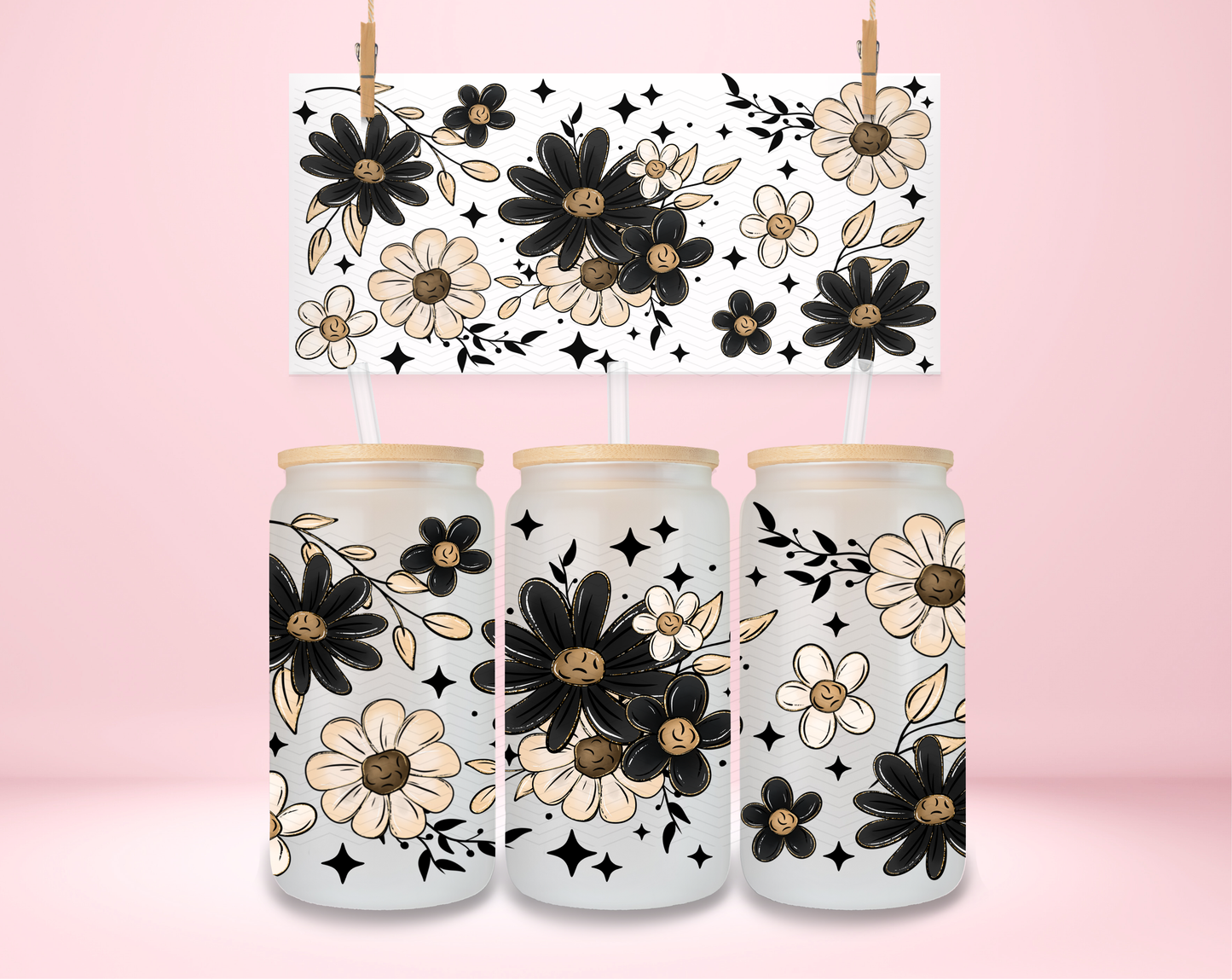 Black and Nude Floral UVDTF Wrap