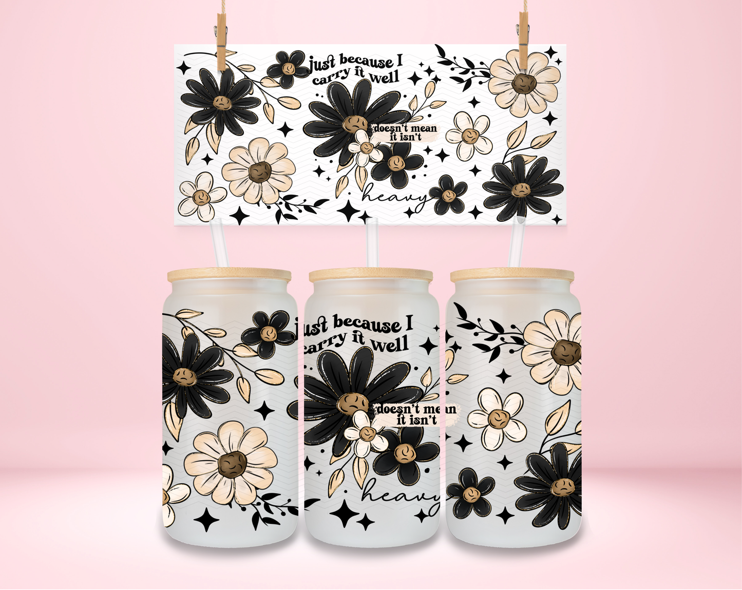 Carry It Well Black and Nude Floral UVDTF Wrap