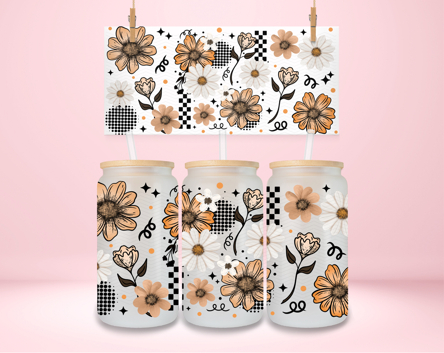 Orange and Tan Flowers UVDTF Wrap