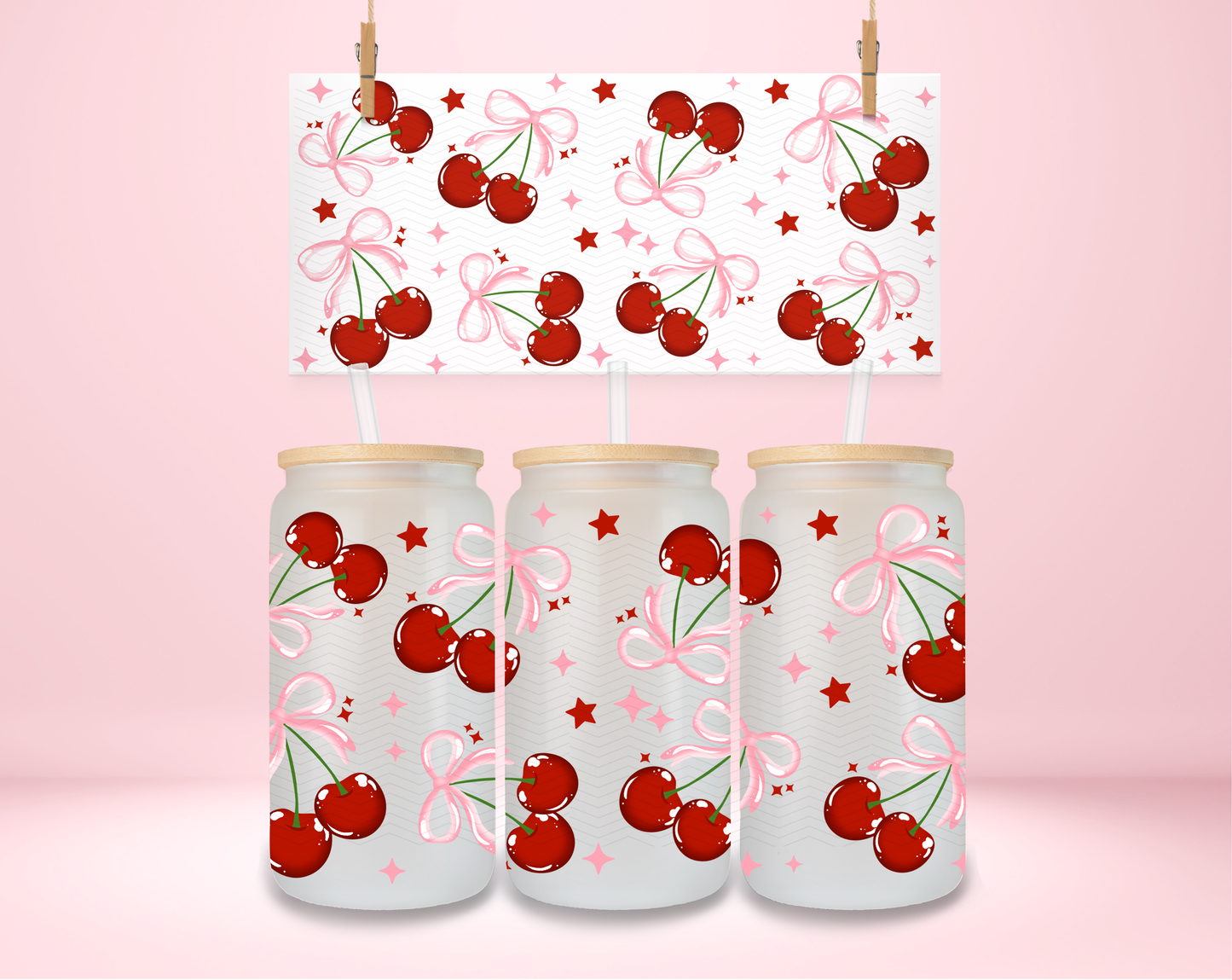 Pink Coquette Cherries and Stars UVDTF Wrap
