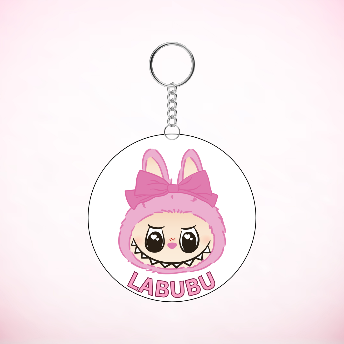 Pink Labubu Round Keychain UVDTF Decal