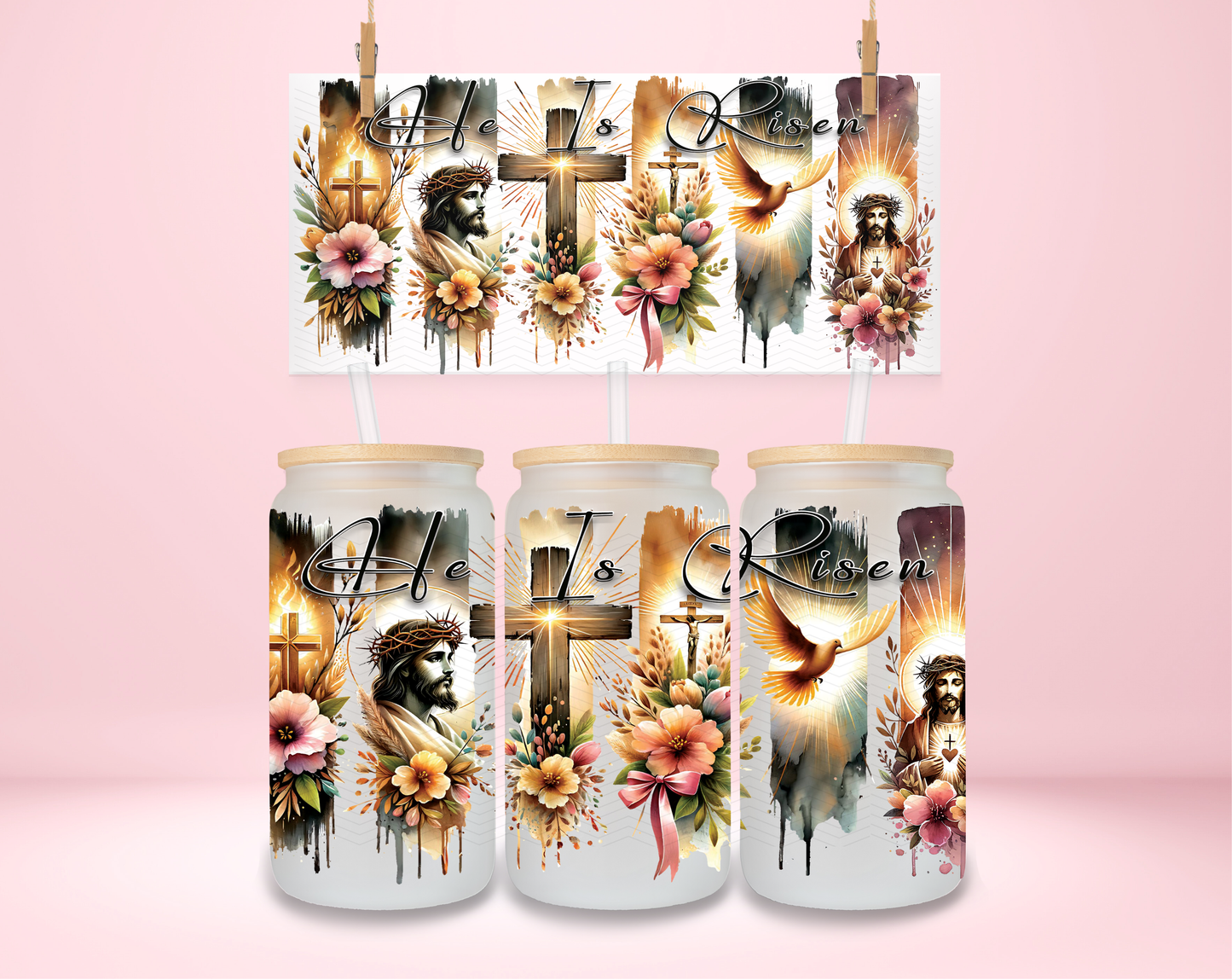 He Is Risen Floral Frames UVDTF Wrap