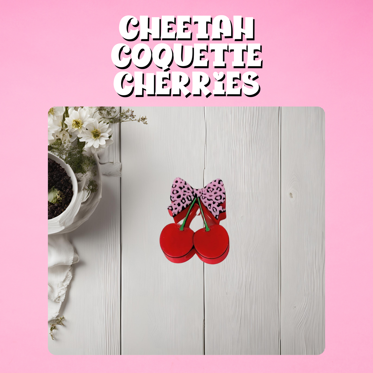 Cheetah Coquette Cherries Straw Topper