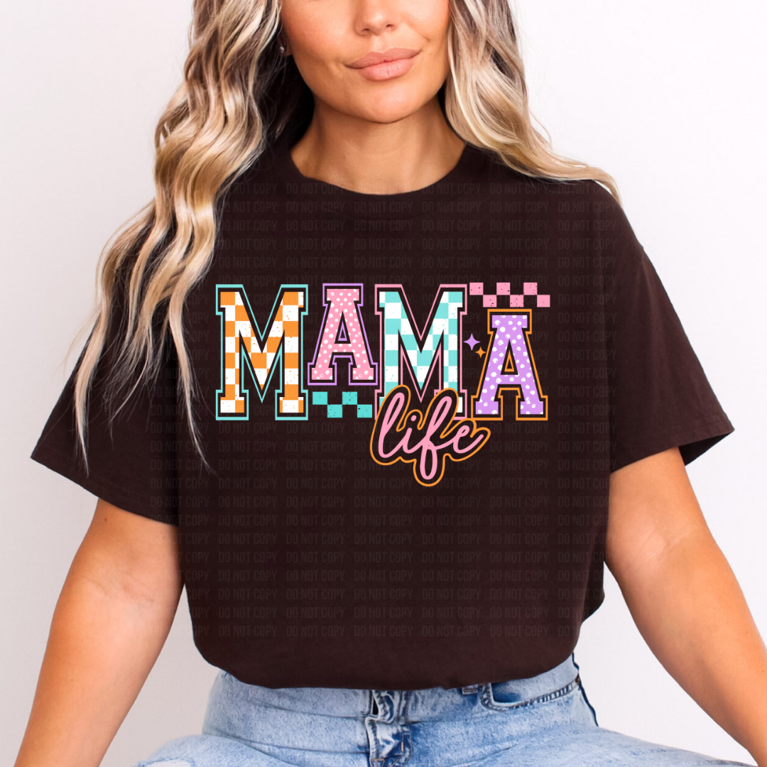 Mama Life Colorful Checkered DTF