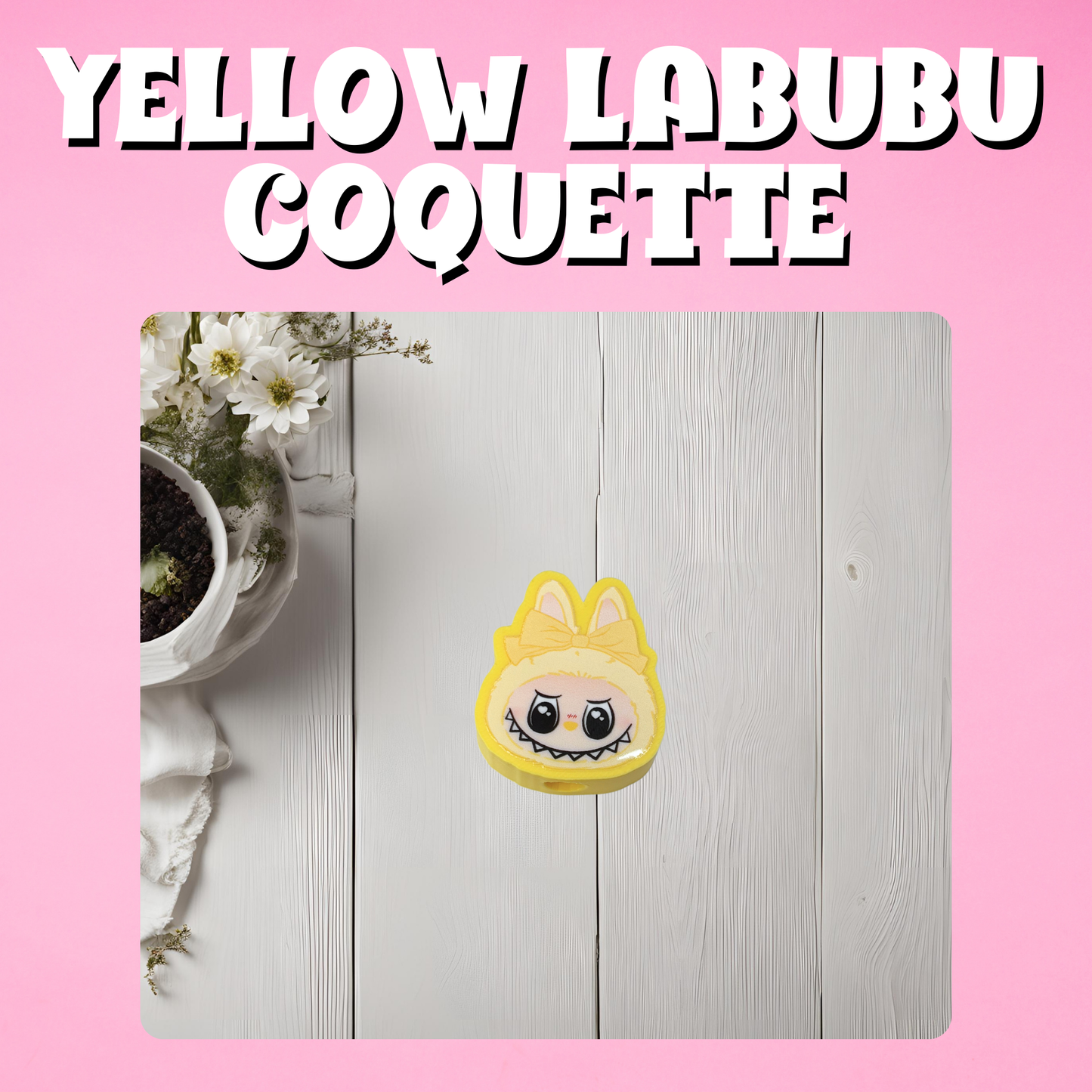 Yellow Labubu Coquette 3D Straw Topper