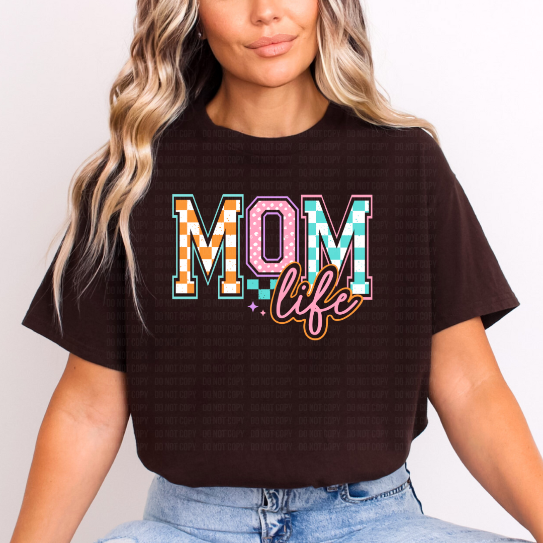 Mom Life Colorful Checkered DTF
