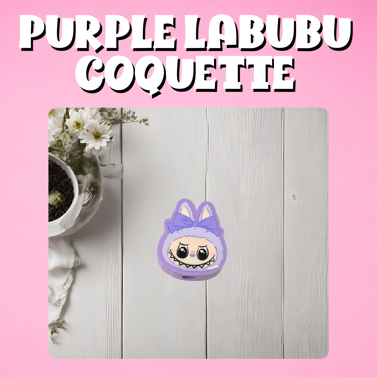 Purple Labubu Coquette 3D Straw Topper
