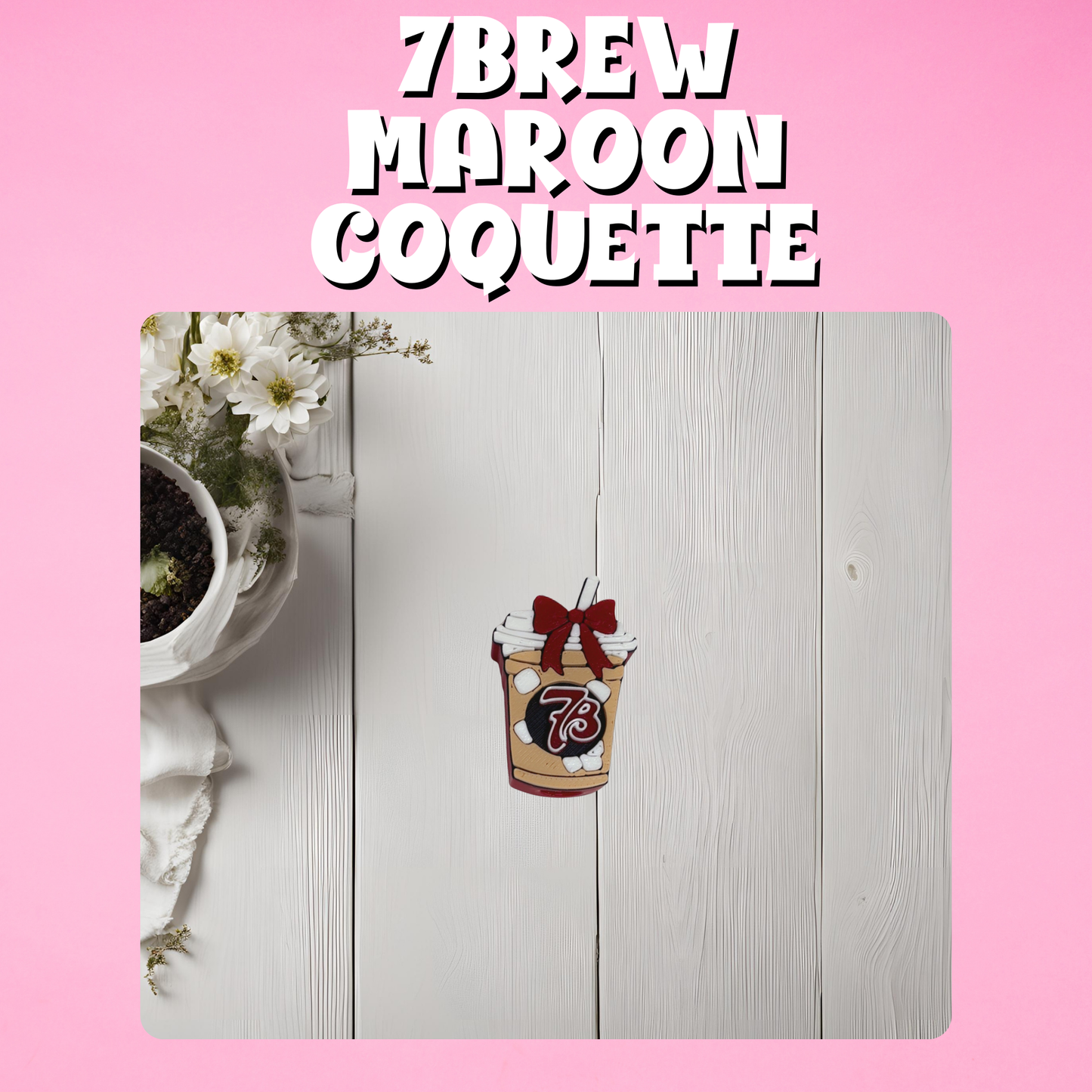 7Brew Maroon Coquette Straw Topper