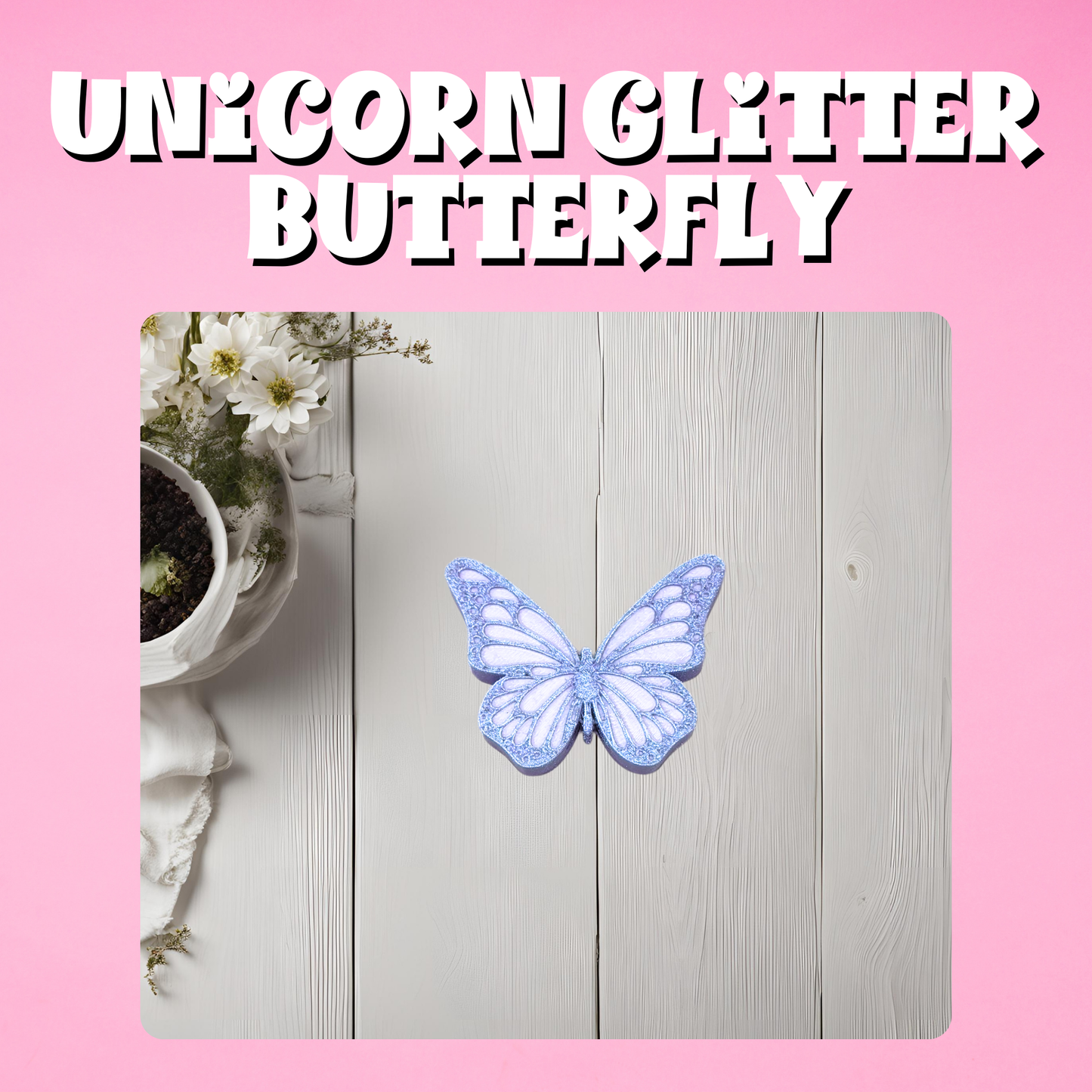 Unicorn Glitter Butterfly 3D Straw Topper