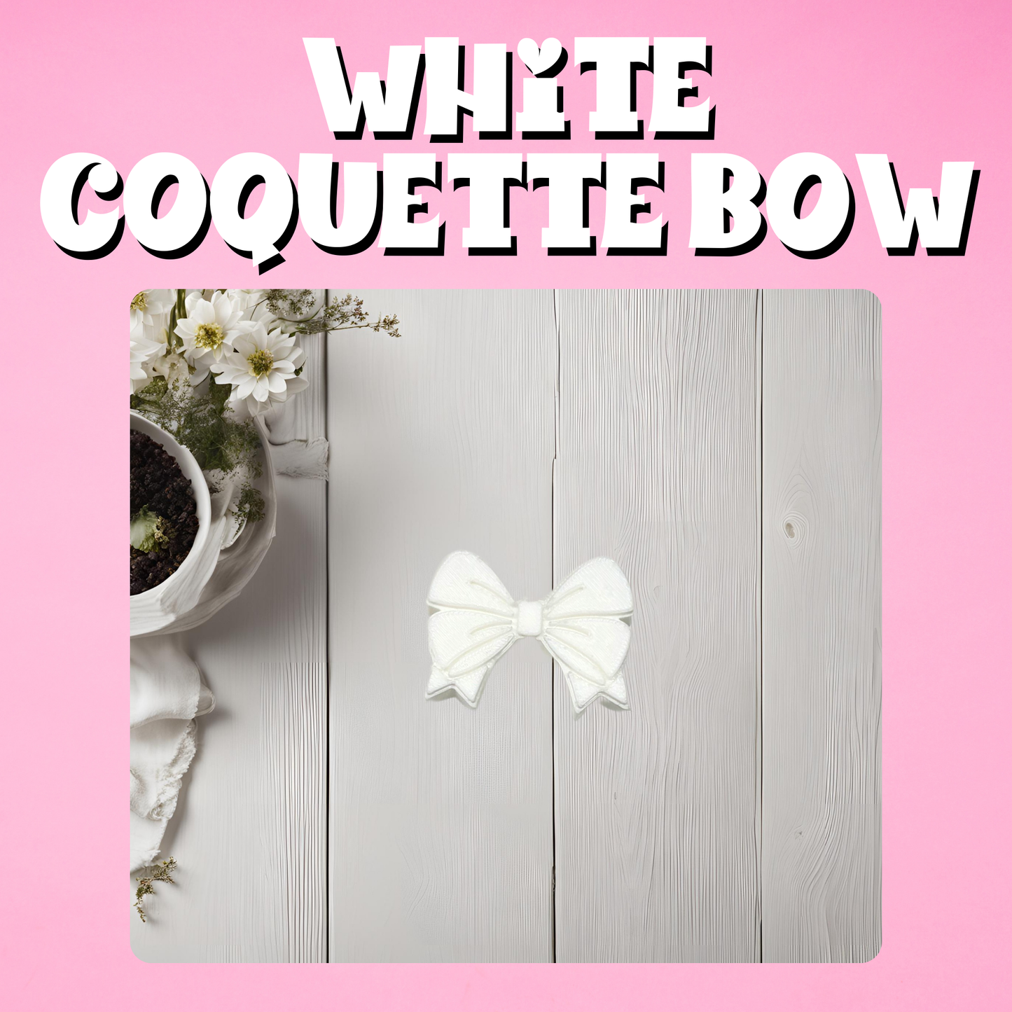 White Coquette Bow 3D Straw Topper