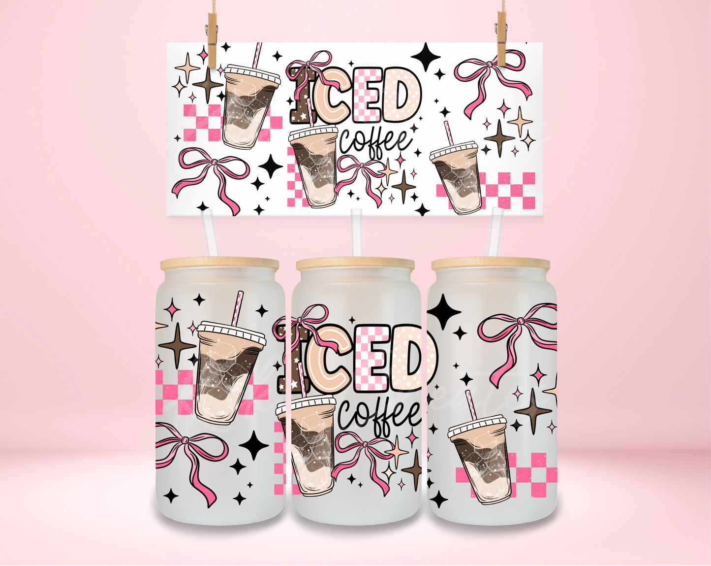 Pink Iced Coffee Checkered UVDTF Wrap
