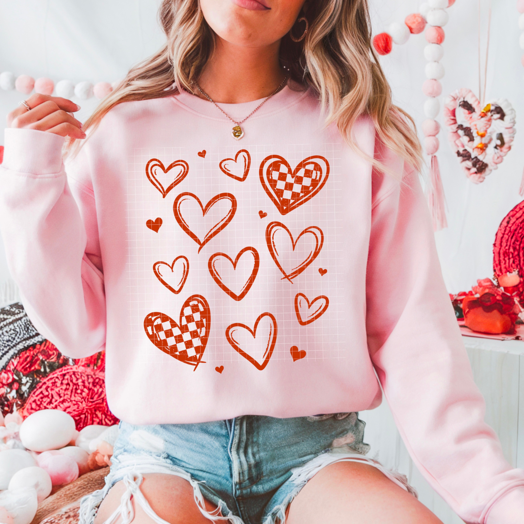 Red Hearts Checkered DTF