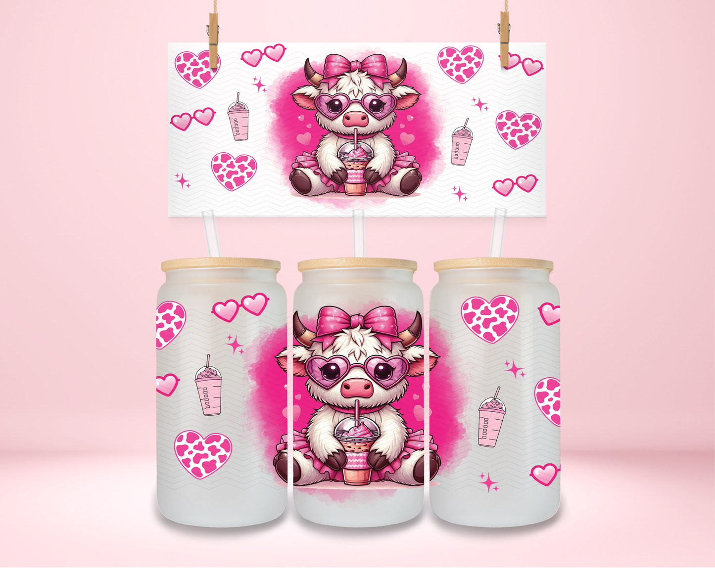 Pink Valentine Cow UVDTF Wrap