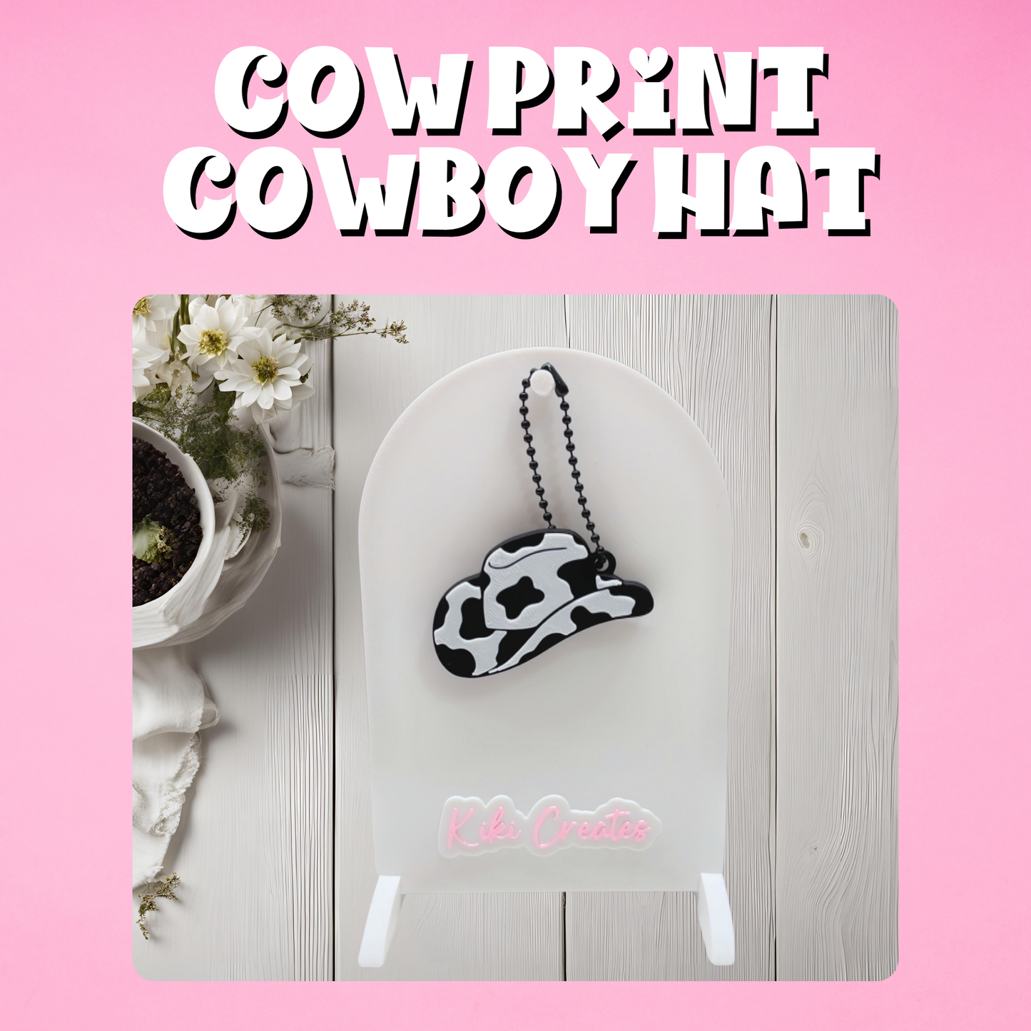 Cow Print Cowboy Hat Keychain (Tab Opener)