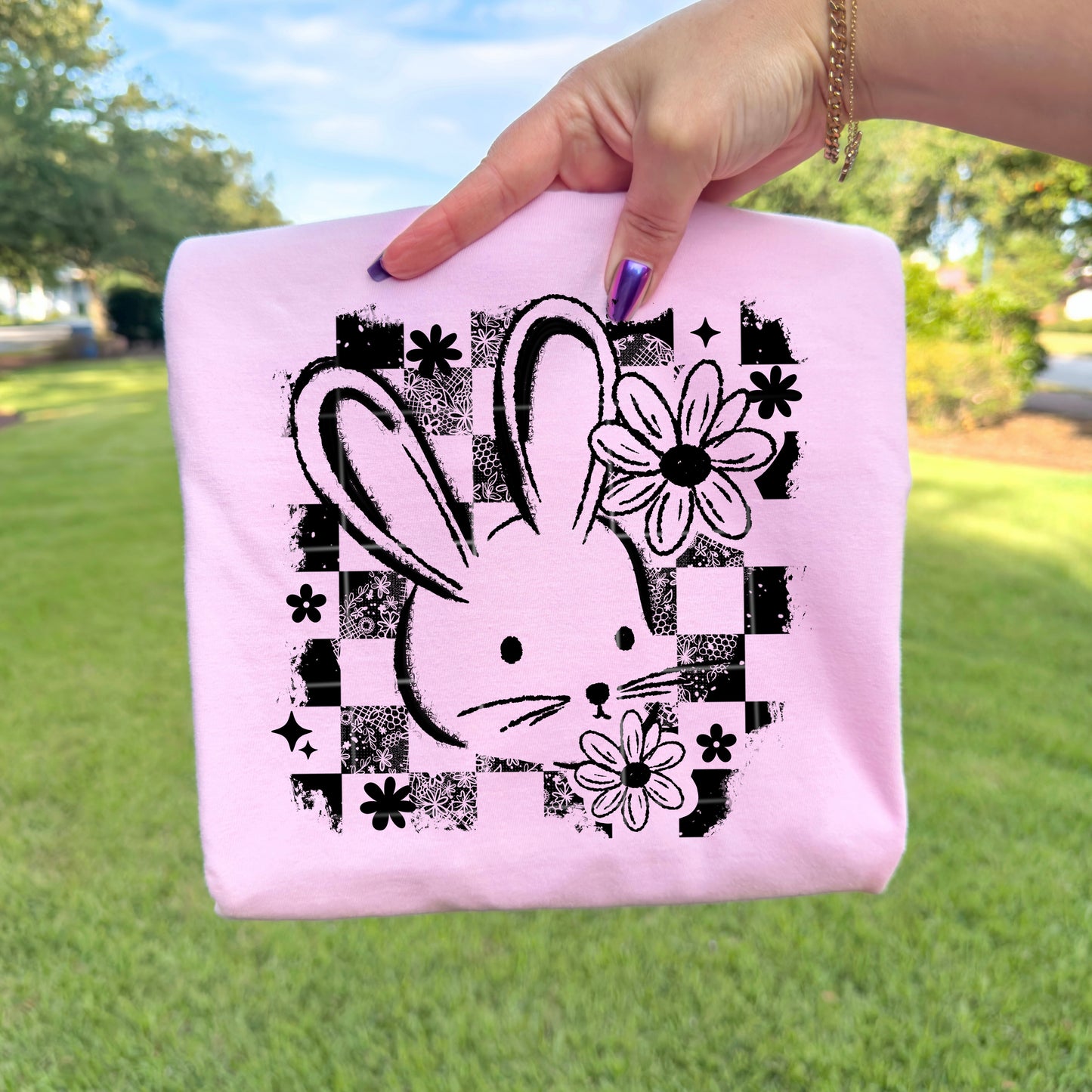 Bunny Checkered Distressed DTF