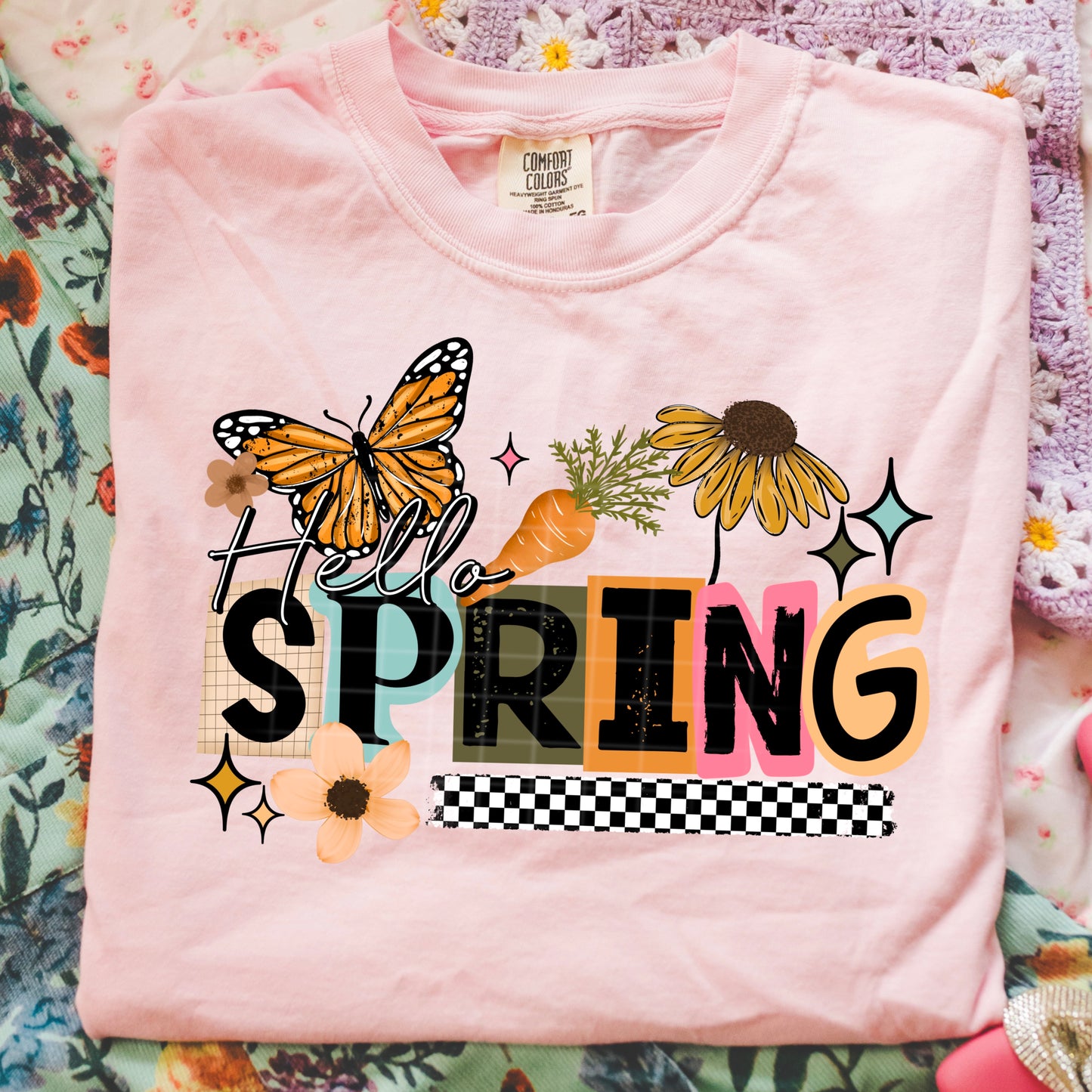 Hello Spring Butterfly and Checkered DTF