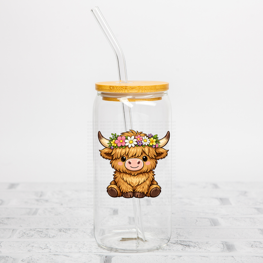Highland Cow Floral Crown UVDTF Decal