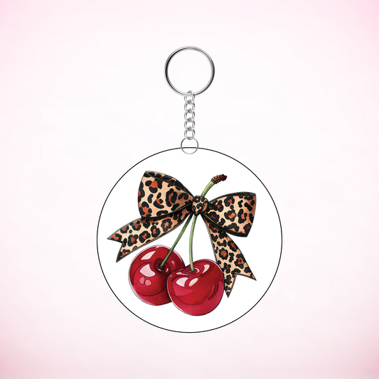 Leopard Cherry Round Keychain UVDTF Decal