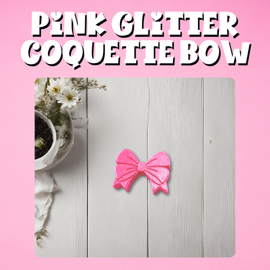 Pink Glitter Coquette Bow 3D Straw Topper