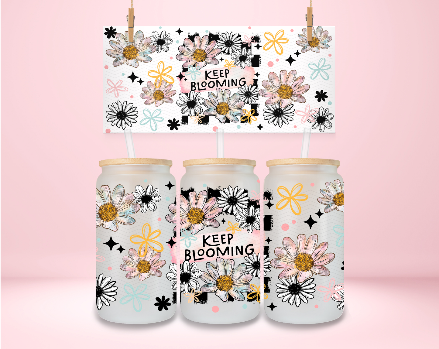 Keep Blooming Checker Floral UVDTF Wrap