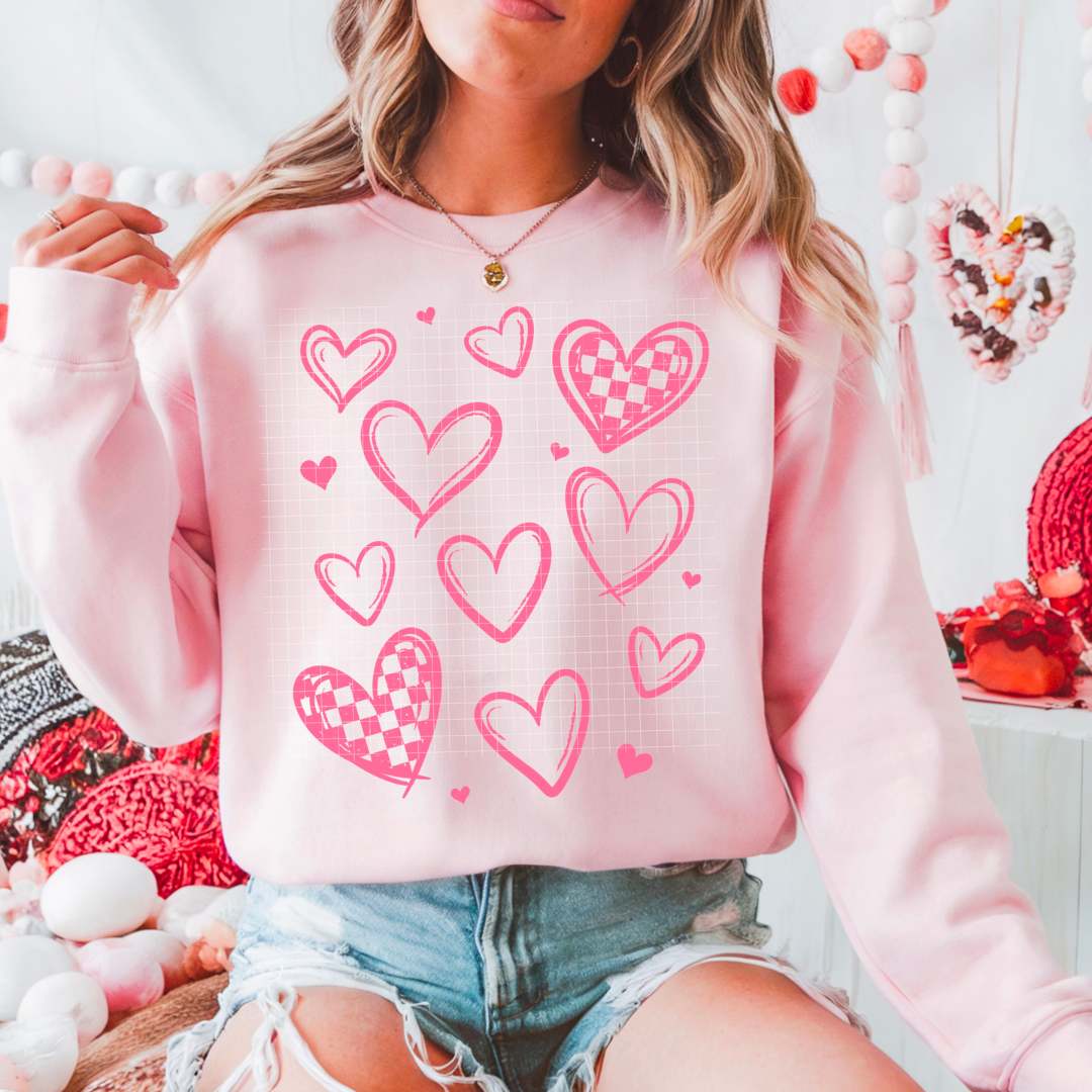 Pink Hearts Checkered DTF