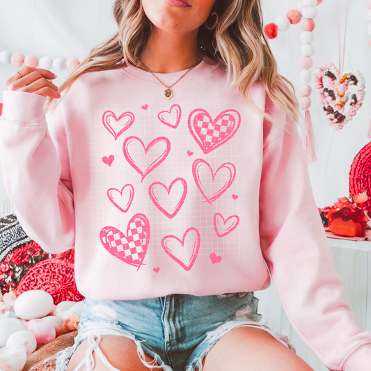 Pink Hearts Checkered DTF