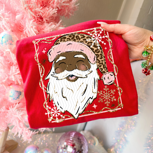 Pink and Leopard Santa Dark Skintone DTF