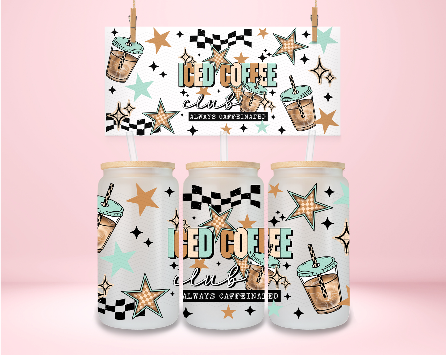 Teal and Orange Iced Coffee Club UVDTF Wrap