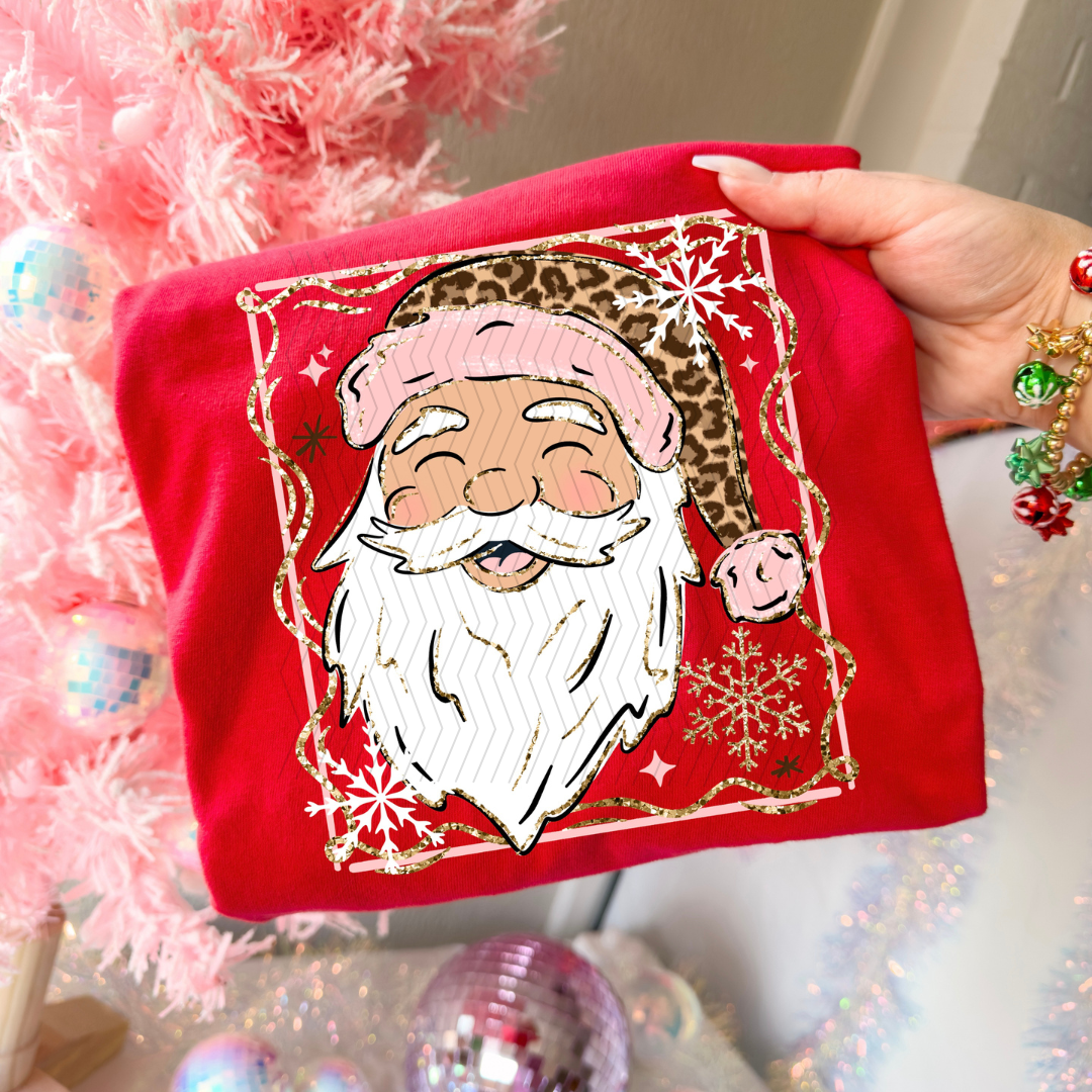 Pink and Leopard Santa Light Skintone DTF
