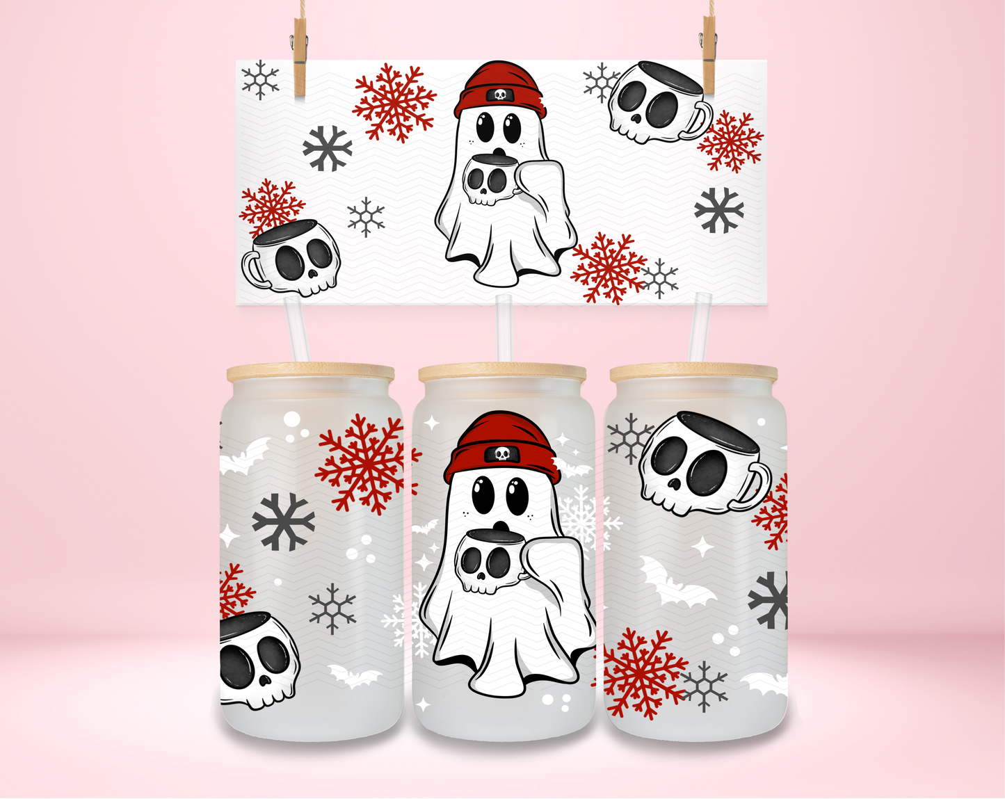 Christmas Red Beanie Ghostie UVDTF Wrap