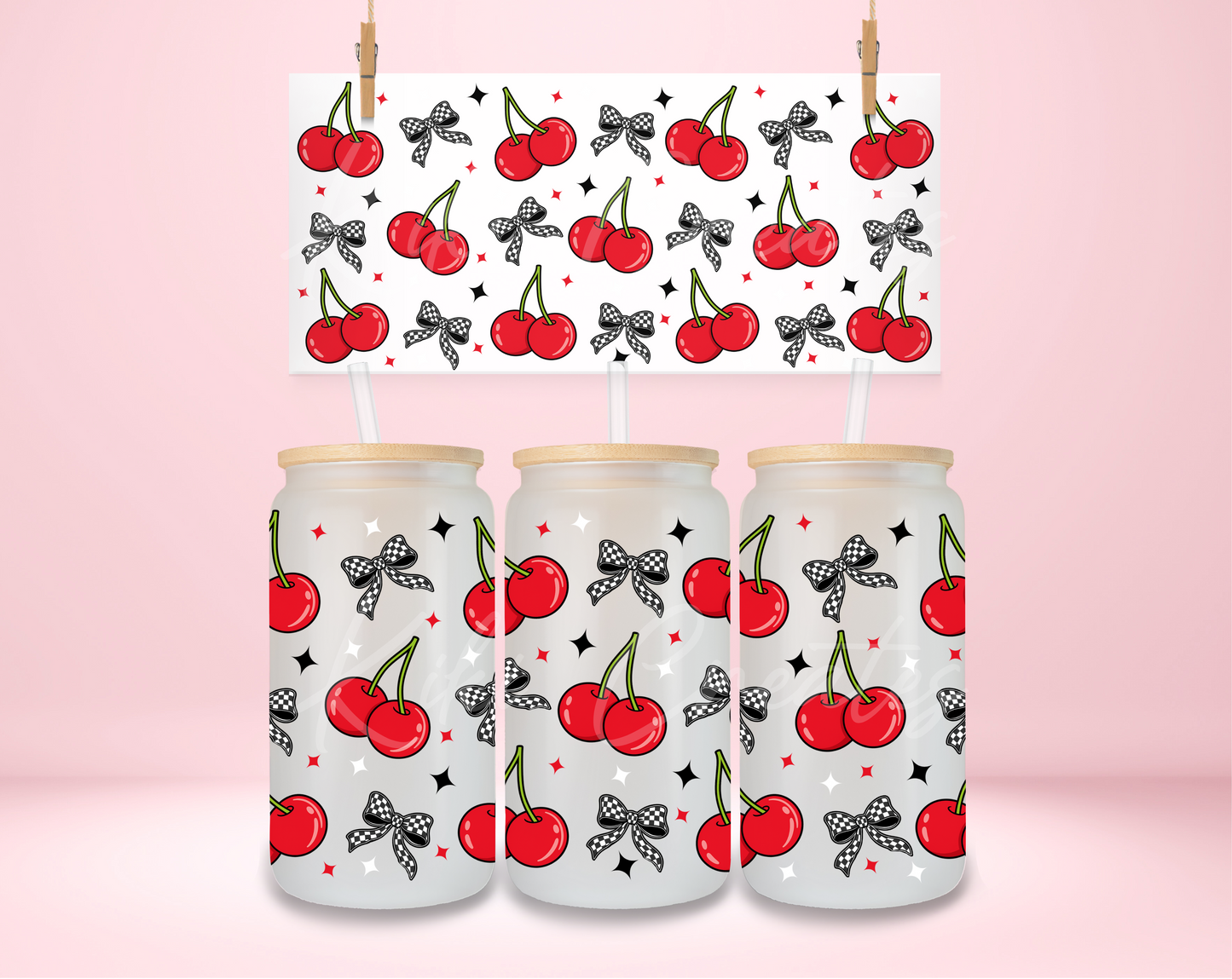 Checkered Bow and Cherries UVDTF Wrap